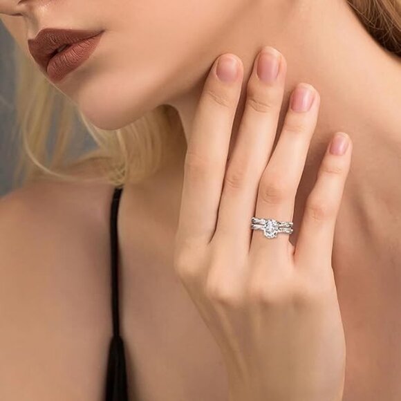 2ct Moissanite Ring Oval Cut 925 Sterling Silver Twisting Infinity Pave Sets - Picture 2 of 4